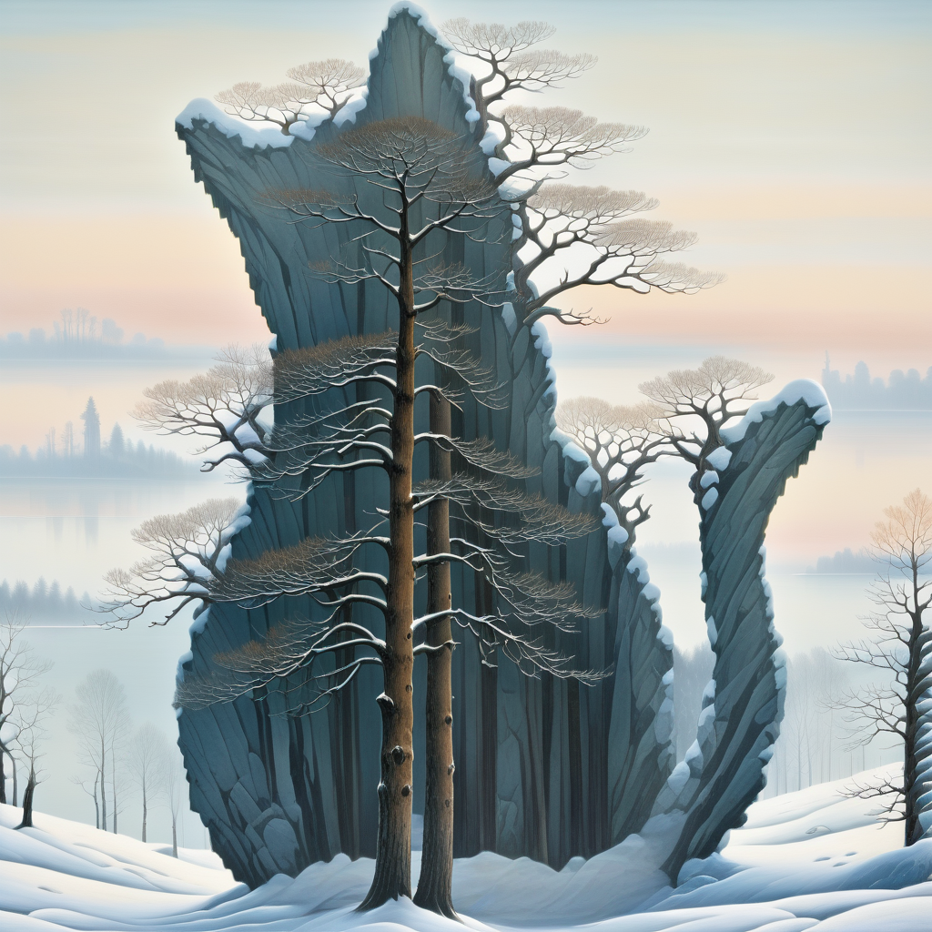 338898091-winter landscape, Caspar David Friedrich romantic style, muted colors, snowy trees, frozen lak.png